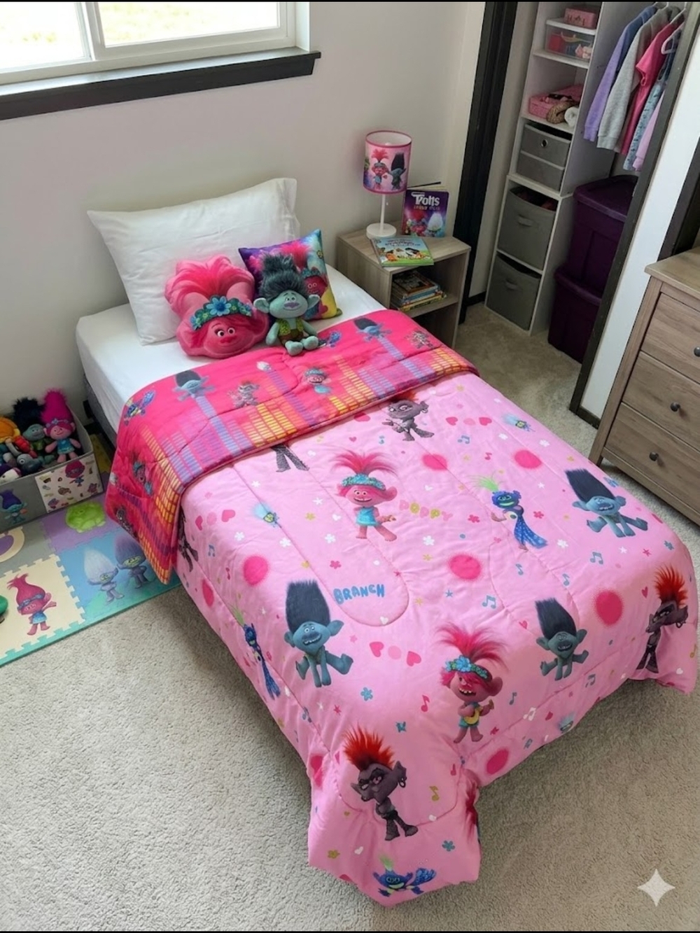 DreamWorks Trolls Twin Comforter Pink Kids Bedding Poppy Branch Reversible